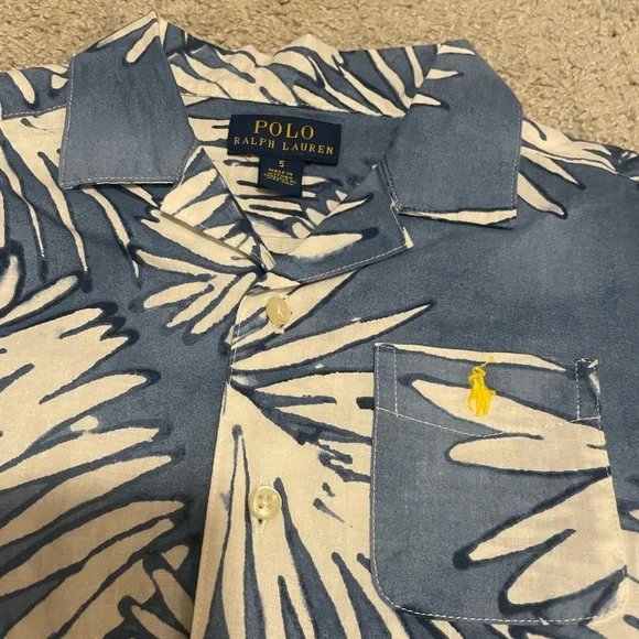 Polo Ralph Lauren Hawaiian Shirt Boys Size 5 blue white like new - Picture 2 of 4